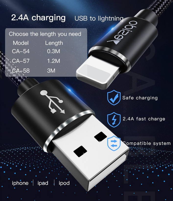 کابل شارژ YESIDO LIGHTNING مدل CA57