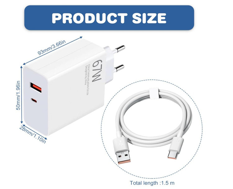 کابل شارژ و کلگی 67W XIAOMI