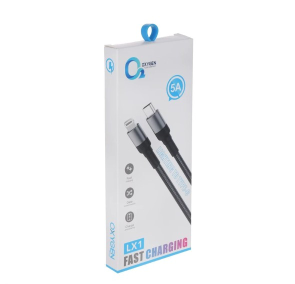 کابل شارژ Oxygen مدل LX1 توان 30 وات، یک متری، Type-C به Lightning با پشتیبانی از PD و انتقال داده