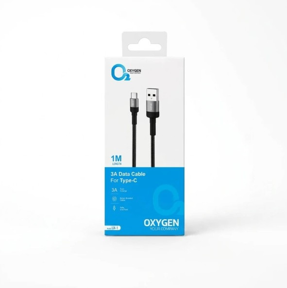کابل شارژ Oxygen مدل LX1، سه آمپر، یک متری، USB به Type-C