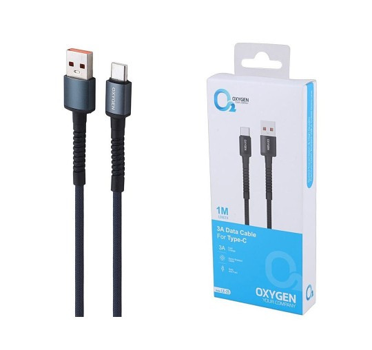 کابل شارژ Oxygen مدل LX25، سه آمپر، یک متری، USB به Type-C
