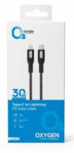 کابل شارژ Oxygen مدل LX27 توان 30 وات، یک متری، Type-C به Lightning با پشتیبانی از PD