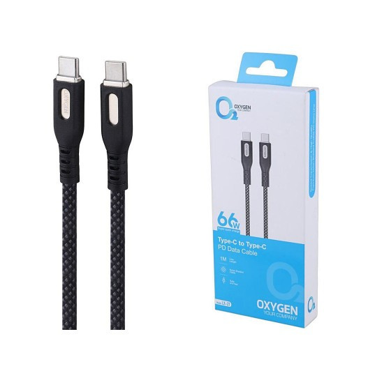 کابل شارژ Oxygen مدل LX27 توان 66 وات، یک متری، Type-C به Type-C با پشتیبانی از PD