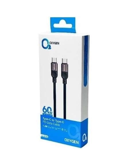 کابل شارژ و انتقال داده اکسیژن مدل LX36 توان ۶۰ وات، USB-C به USB-C، طول ۱.۲ متر
