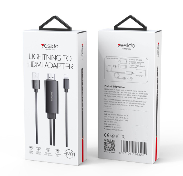 کابل تبدیل YESIDO HDMI مدل HM04 لایتنینگ به HDMI با پشتیبانی از کیفیت 4K