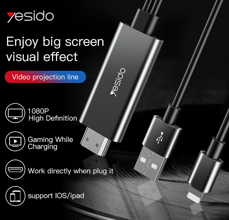 کابل تبدیل YESIDO HDMI مدل HM04 لایتنینگ به HDMI با پشتیبانی از کیفیت 4K