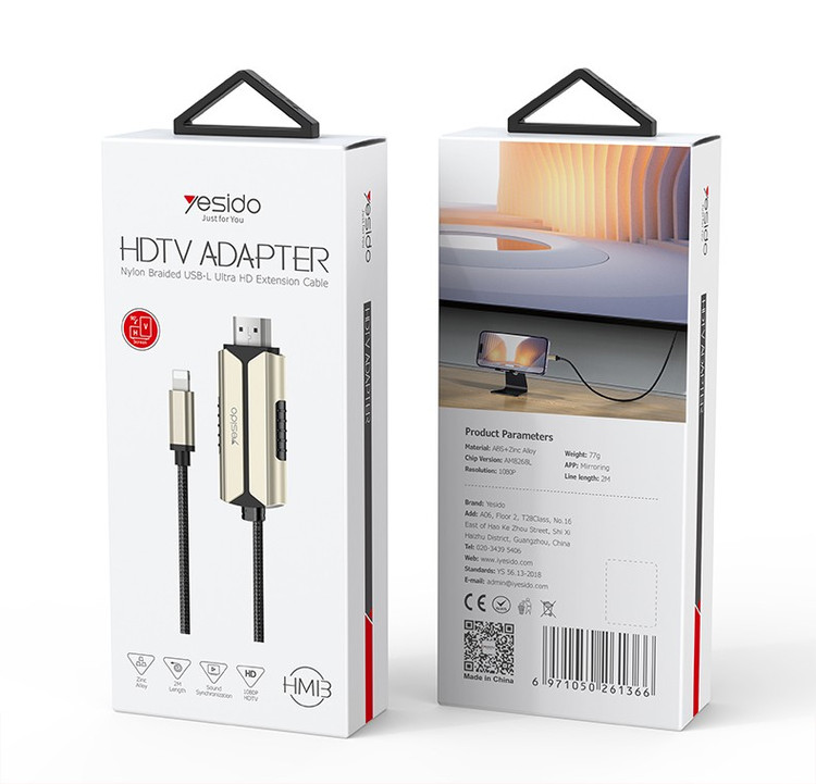 کابل تبدیل YESIDO HDMI مدل HM13 لایتنینگ به HDMI با کیفیت Full HD