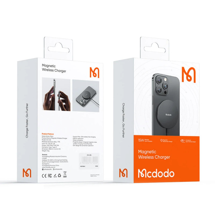 شارژر وایرلس مگنتی MCDODO مدل CH-4360 با فناوری Qi و نورپردازی LED